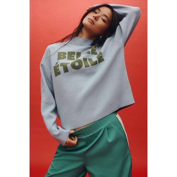 Anthropologie Maeve CARYS Mock Neck Sweater Womens Large Blue Green Oversized - Picture 11 of 13